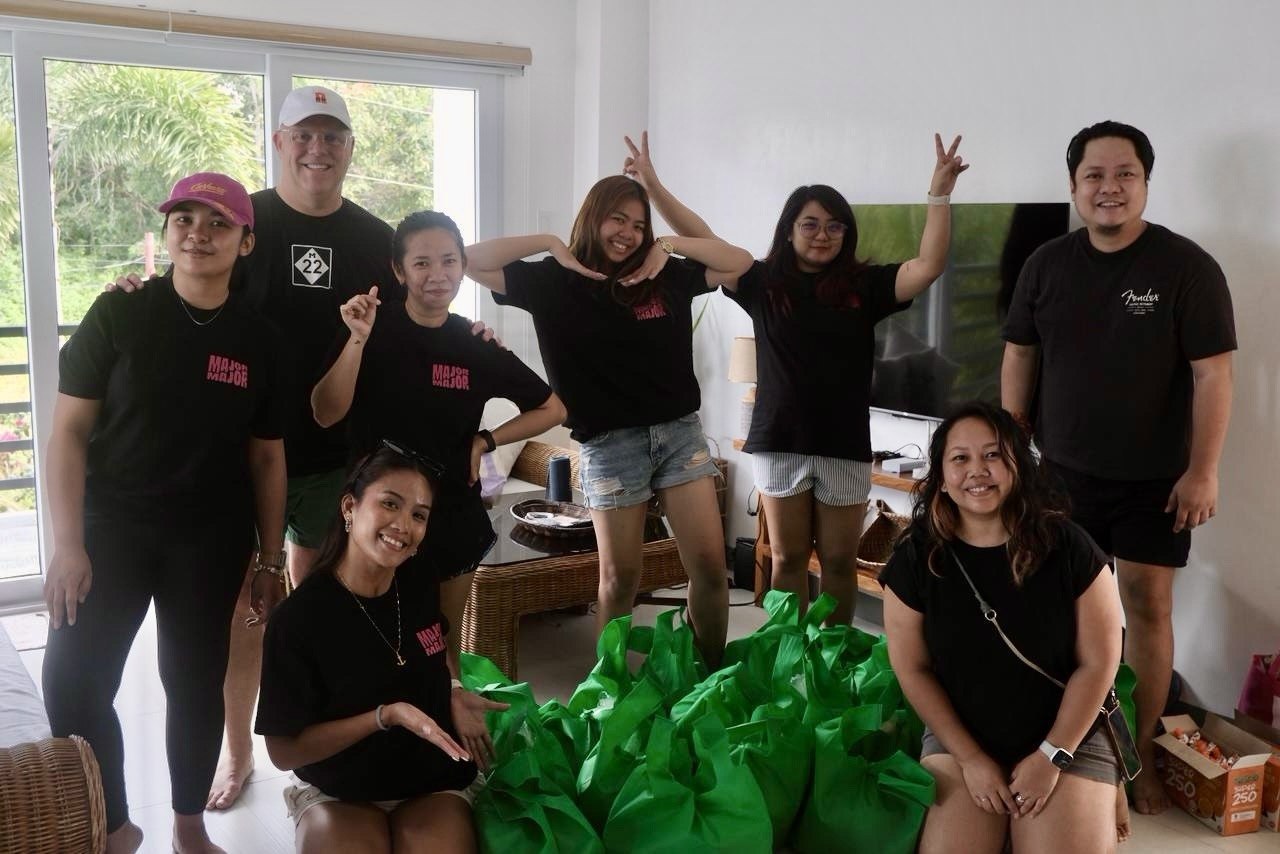 The MajorMajor team in the Philippines with disaster-preparedness bags